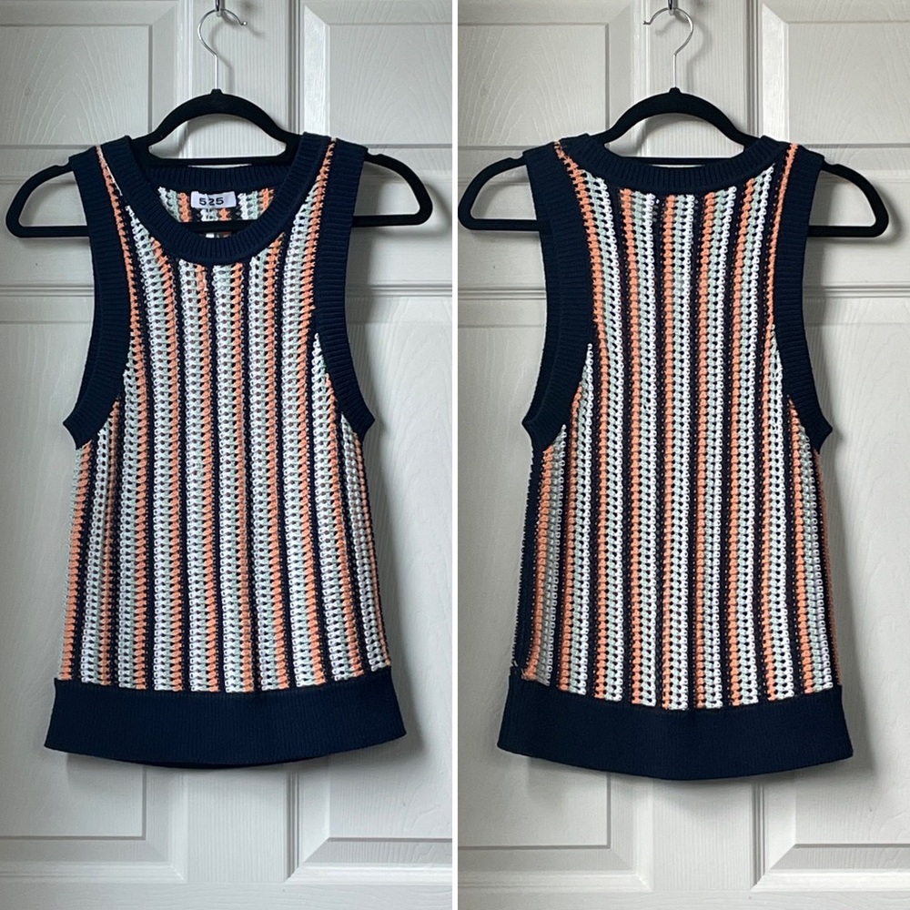 525 America Krista Stripe Vertical Crochet Tank Coastal Beach Festival - Picture 14 of 16